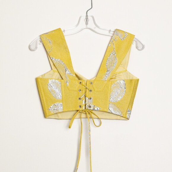 Mandi Line Jacquard Dress Lace Up Top Midi Skirt Set Embellished Yellow XS/S - Picture 7 of 15